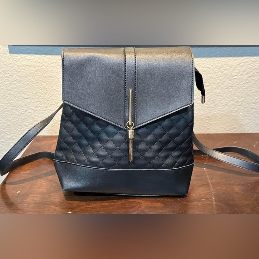Black Backpack Purse with Gold Details